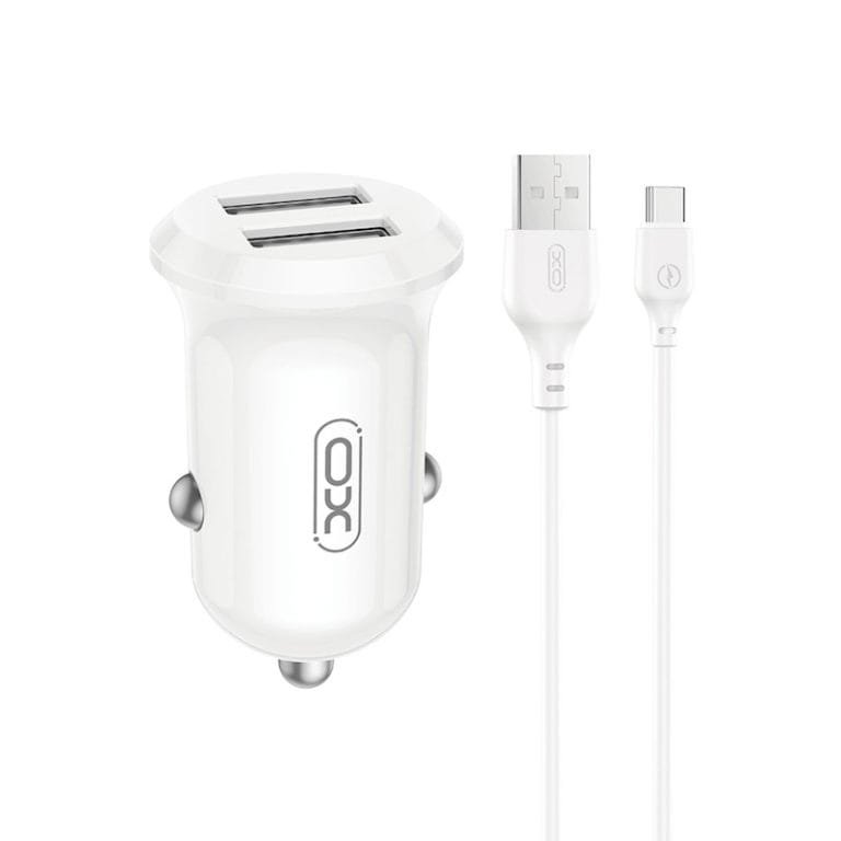XO CC67 Car Charger | Dual USB 12W – Black + USB to USB-C Cable