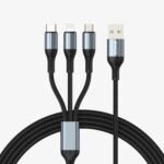 BWOO BO-X274 3-in-1 Fast Charging Data Cable – 1.2M Nylon Braided – Black