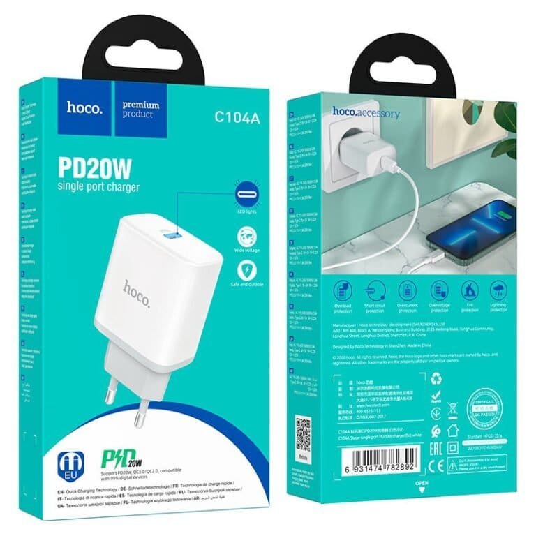 HOCO C104A PD20W Wall Fast Charger Set with multiple cable options