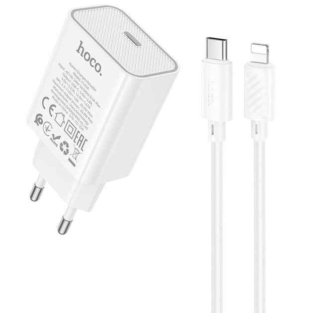 Hoco C143A Benefit PD 20W Wall Charger with Type-C to Lightning Cable – White