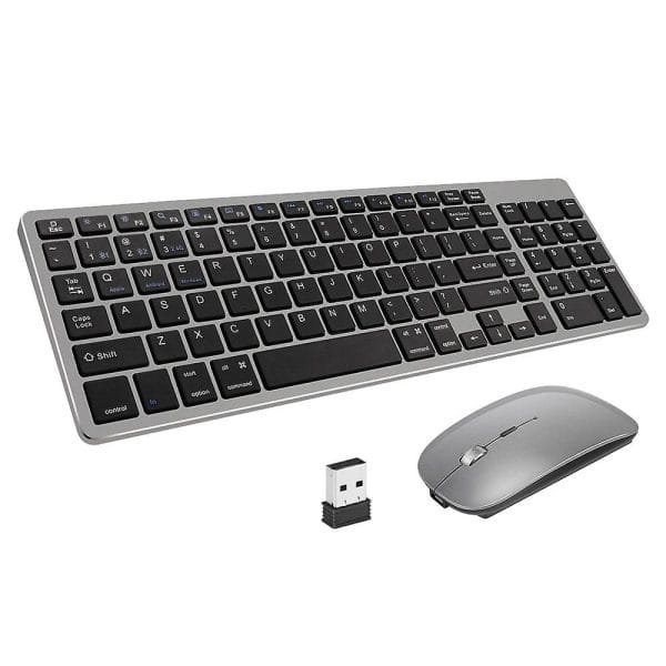 Sleek grey KM17 dual mode Bluetooth and 2.4G wireless keyboard and optical mouse