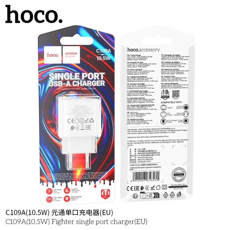 Hoco C109A Fighter 10.5W USB Wall Charger EU Plug